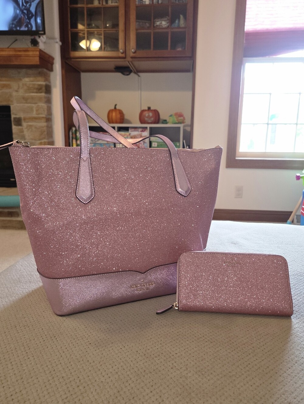 Kate Spade Lola Tote Rose Pink Wallet SET Glitter